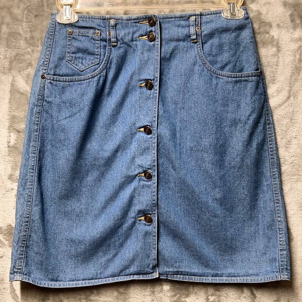 Lizwear Womens Button Front Denim A-Line Skirt Size 8‎ Blue Cotton Vintage Y2K